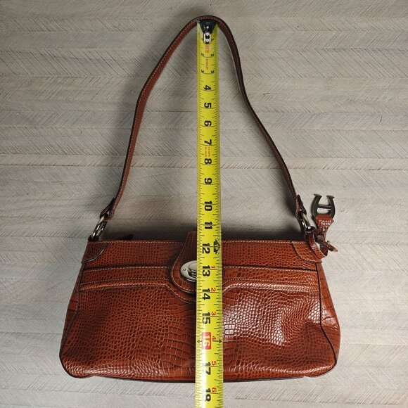 Vintage Etienne Aigner Brown Croc Embossed Leather Shoulder Bag Turn Lock - Picture 8 of 10